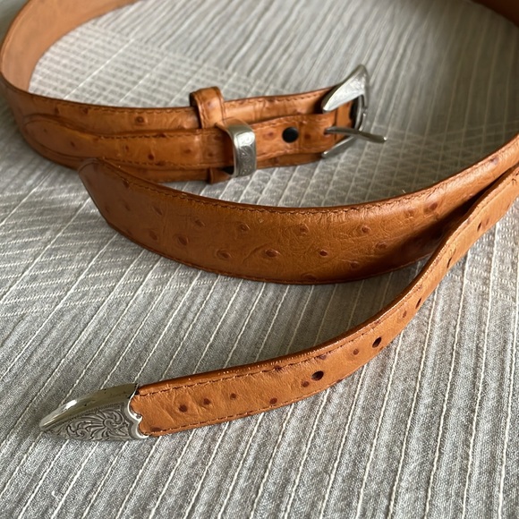 Roper Ostrich Print Top Grain Leather Western Belt Men’s 42 Brown Cowboy Buckle - Picture 5 of 9